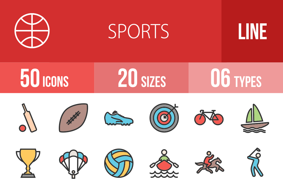 50 Sports Line Multicolor Filled Icons - Overview - IconBunny