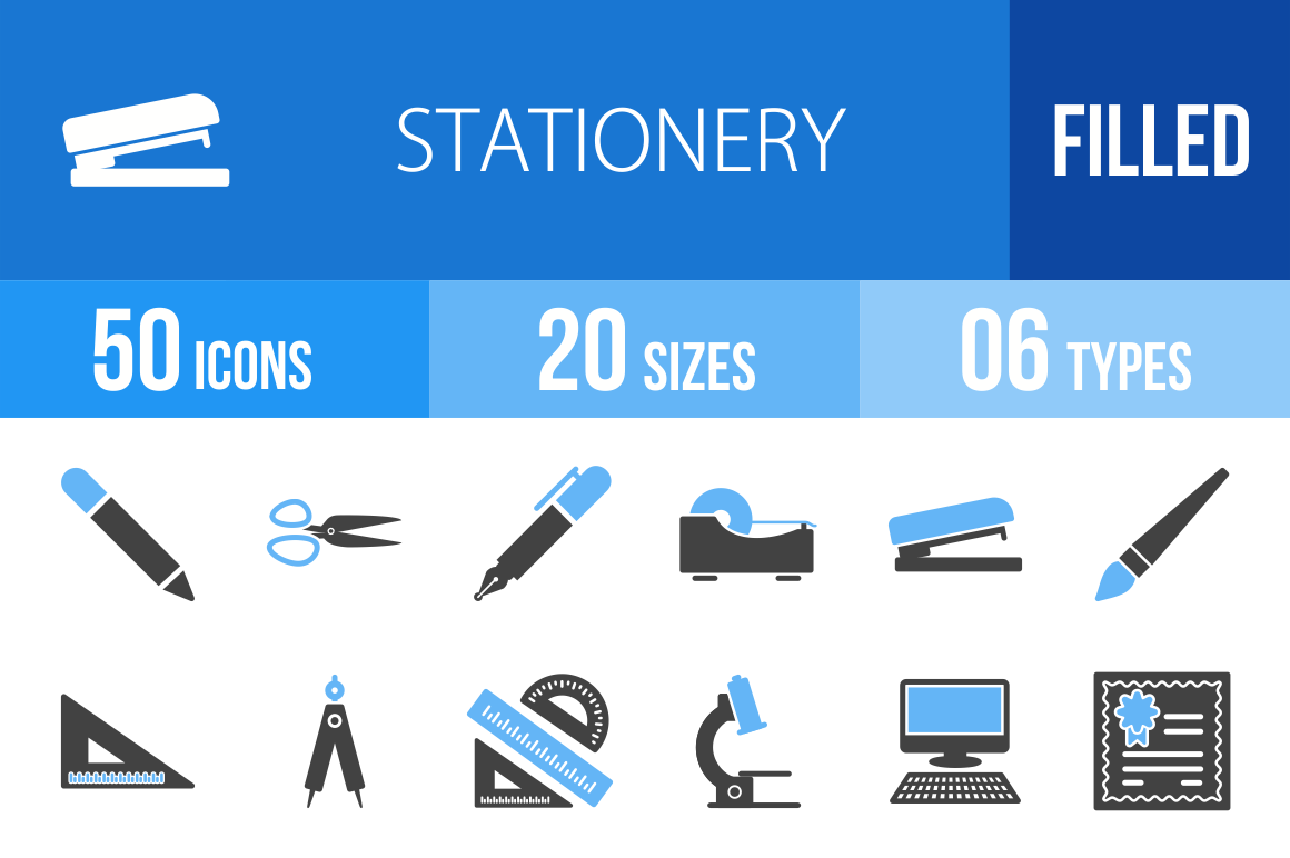 50 Stationery Blue Black Icons - Overview - IconBunny