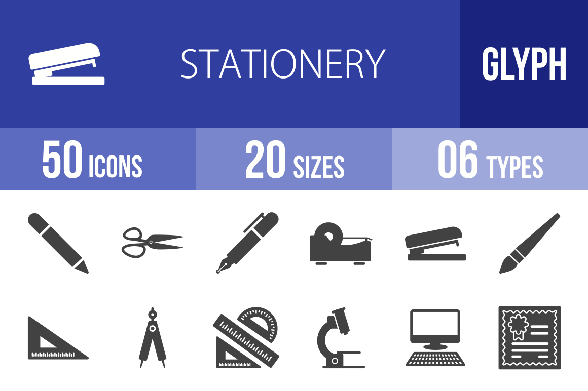 50 Stationery Glyph Icons - Overview - IconBunny