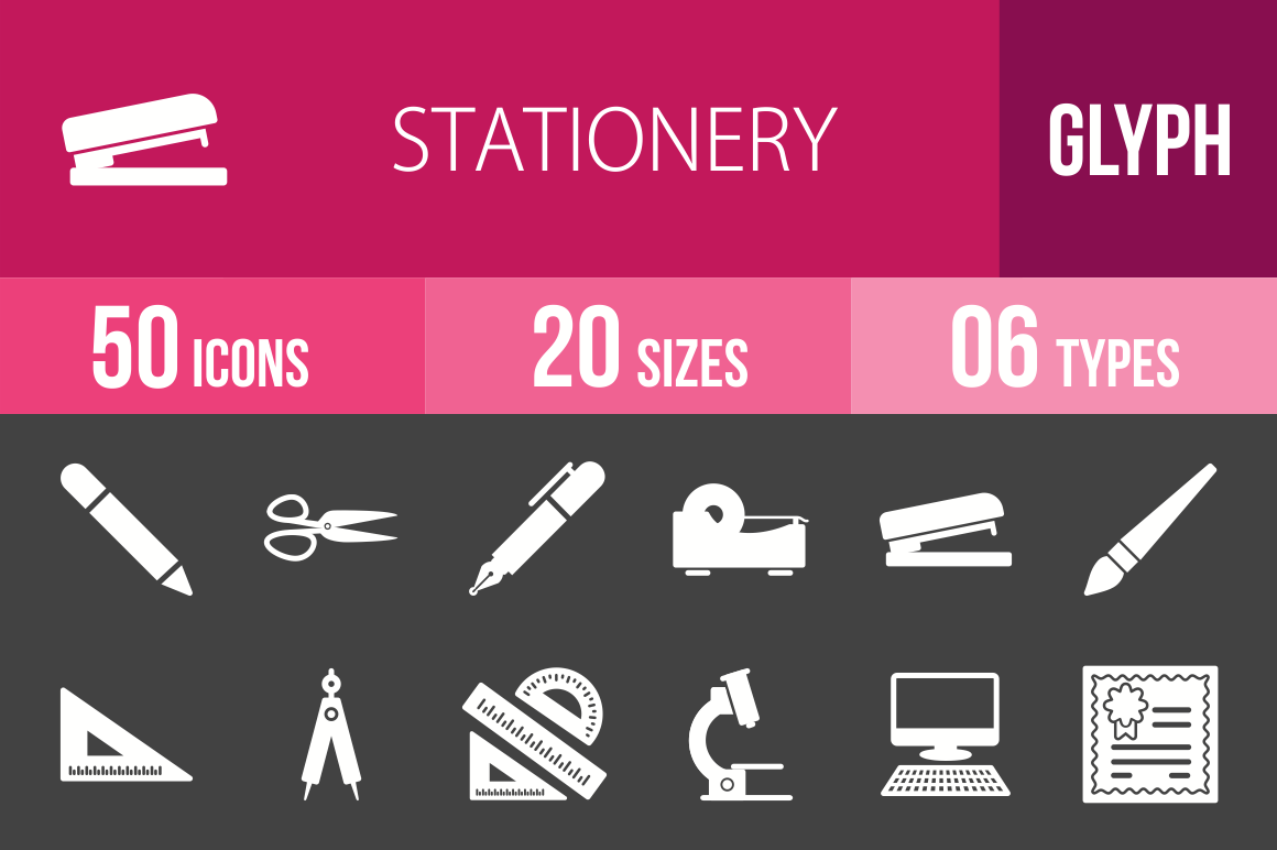 50 Stationery Glyph Inverted Icons - Overview - IconBunny