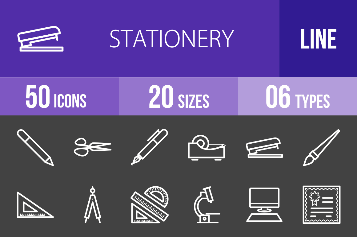 50 Stationery Line Inverted Icons - Overview - IconBunny