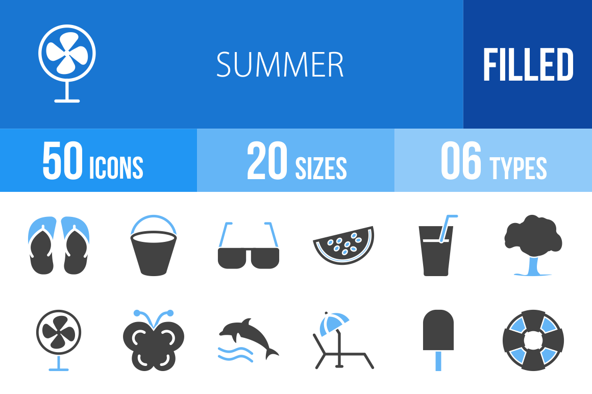 50 Summer Blue & Black Icons - Overview - IconBunny