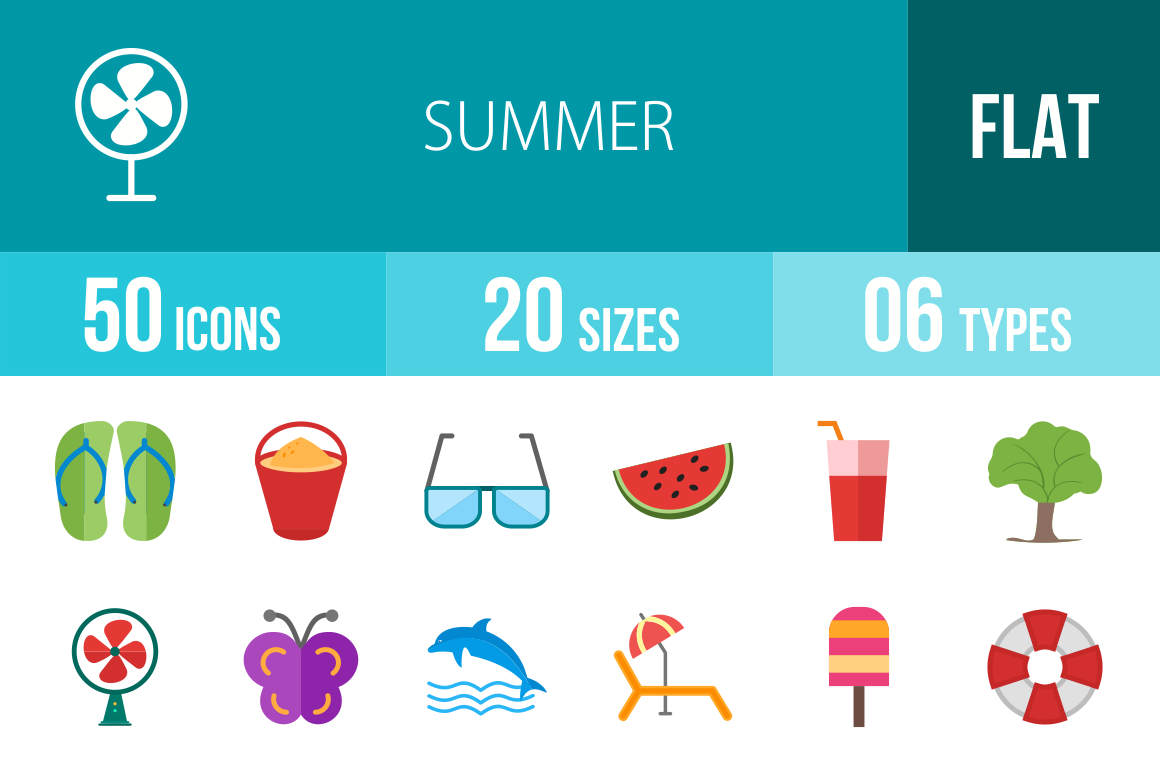 50 Summer Flat Multicolor Icons - Overview - IconBunny