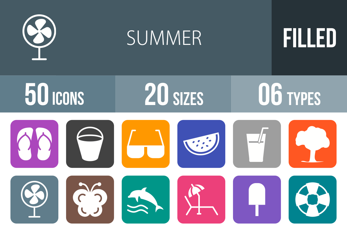50 Summer Flat Round Corner Icons - Overview - IconBunny