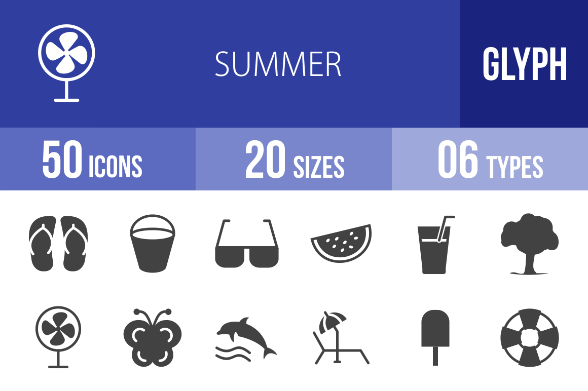50 Summer Glyph Icons - Overview - IconBunny