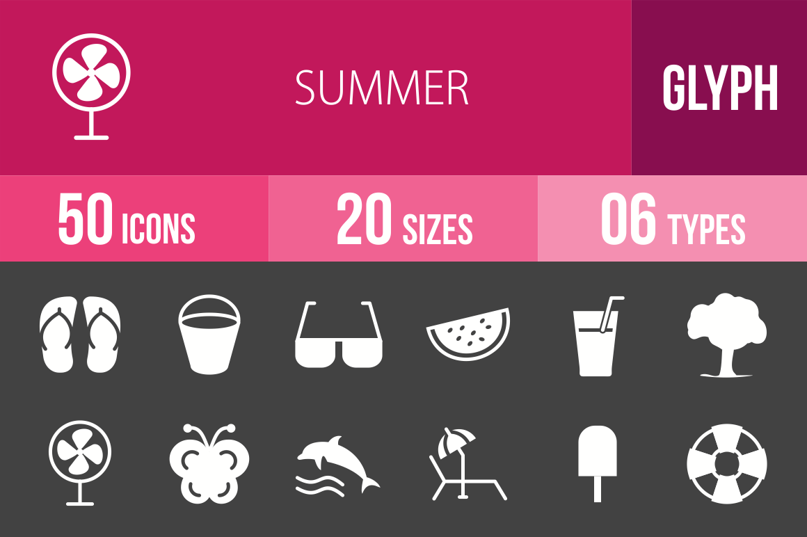 50 Summer Glyph Inverted Icons - Overview - IconBunny