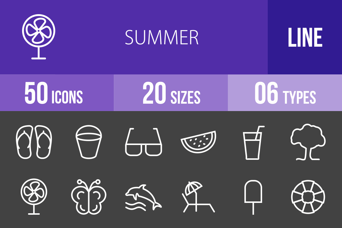 50 Summer Line Inverted Icons - Overview - IconBunny