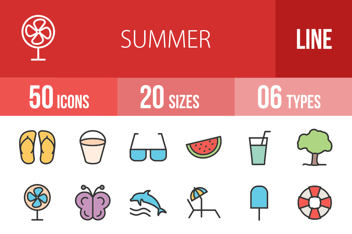 50 Summer Line Multicolor Filled Icons - Overview - IconBunny