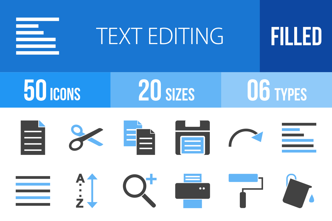 50 Text Editing Blue Black Icons - Overview - IconBunny