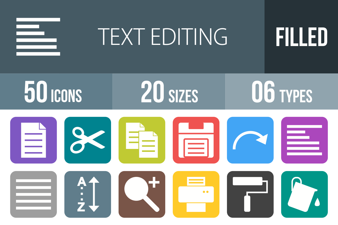 50 Text Editing Flat Round Corner Icons - Overview - IconBunny
