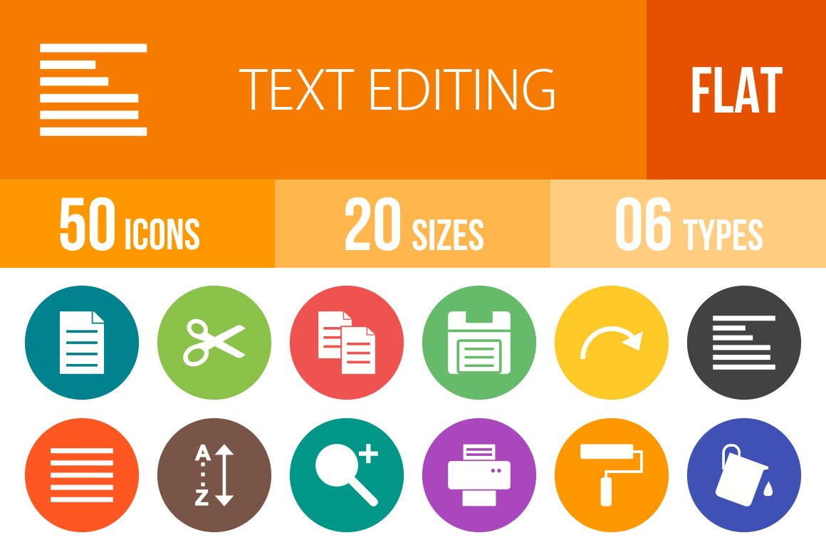 50 Text Editing Flat Round Icons - Overview - IconBunny