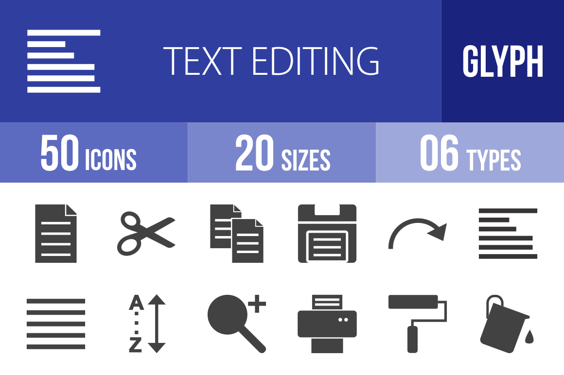 50 Text Editing Glyph Icons - Overview - IconBunny