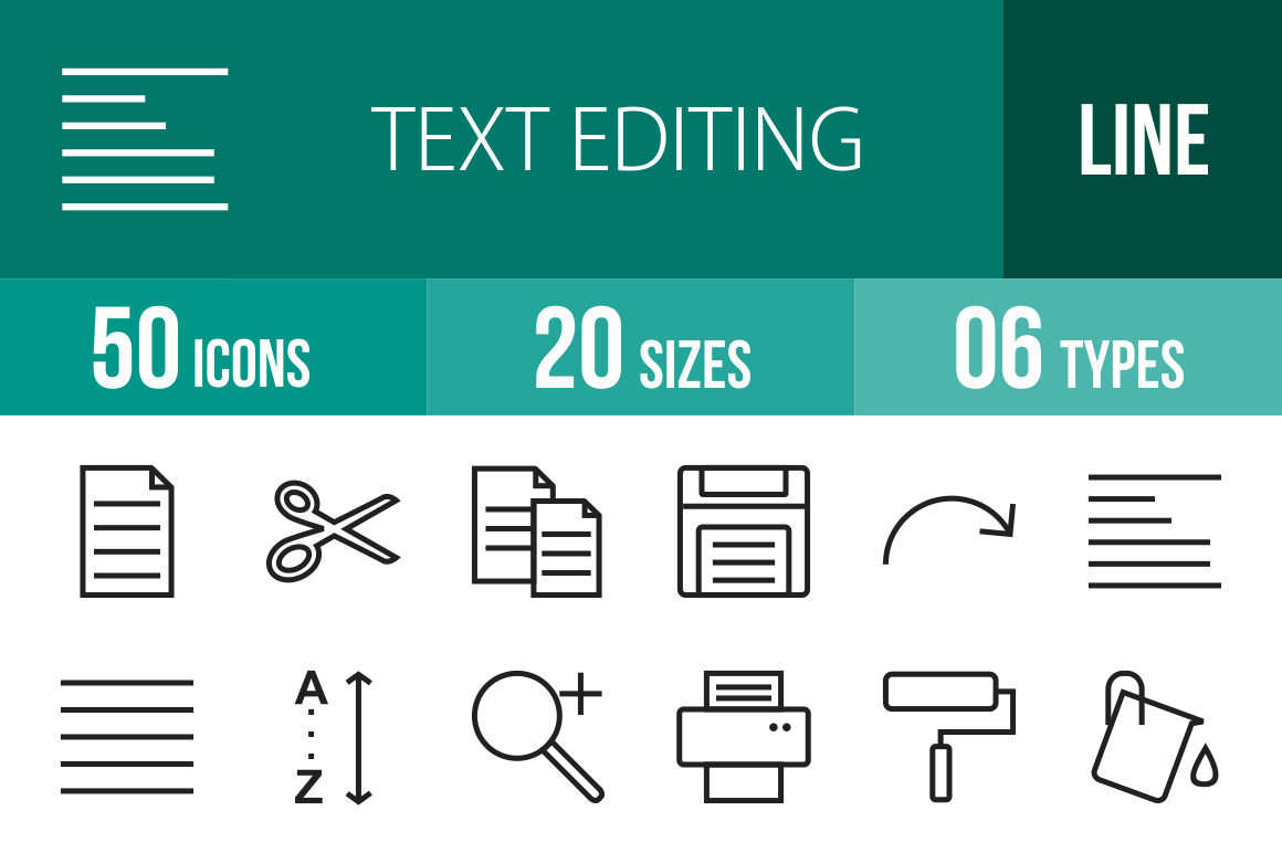 50 Text Editing Line Icons - Overview - IconBunny