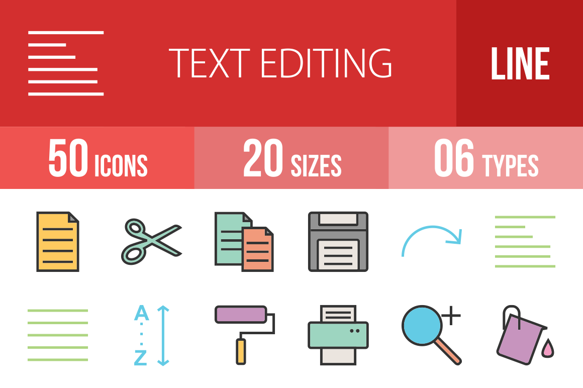 50 Text Editing Line Multicolor Filled Icons - Overview - IconBunny