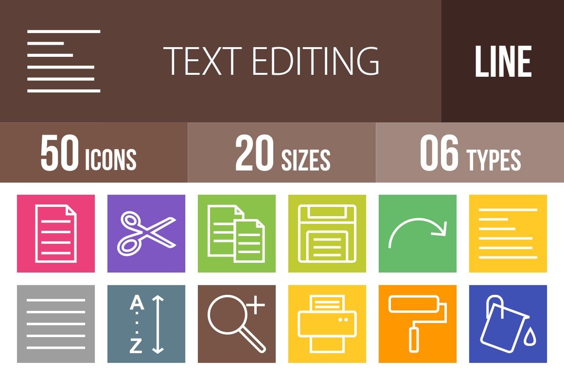 50 Text Editing Line Multicolor B/G Icons - Overview - IconBunny