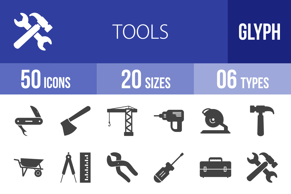 50 Tools Glyph Icons - Overview - IconBunny