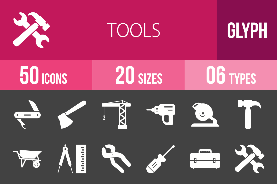 50 Tools Glyph Inverted Icons - Overview - IconBunny