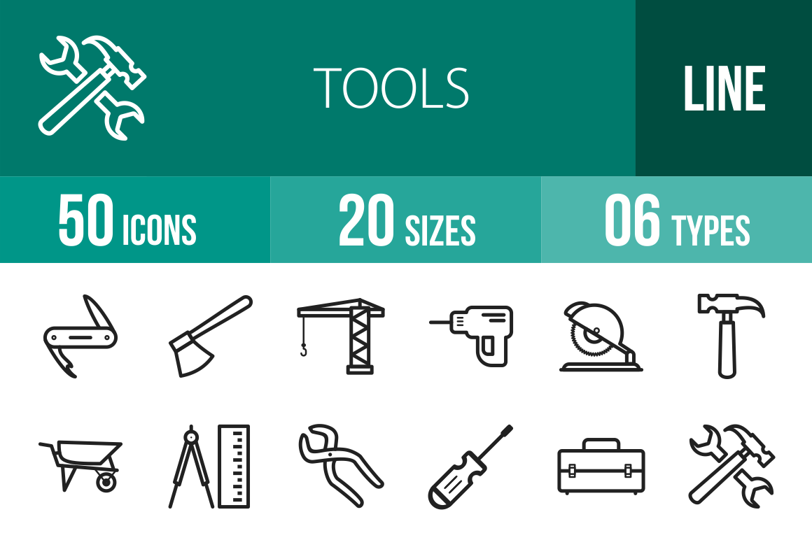 50 Tools Line Icons - Overview - IconBunny