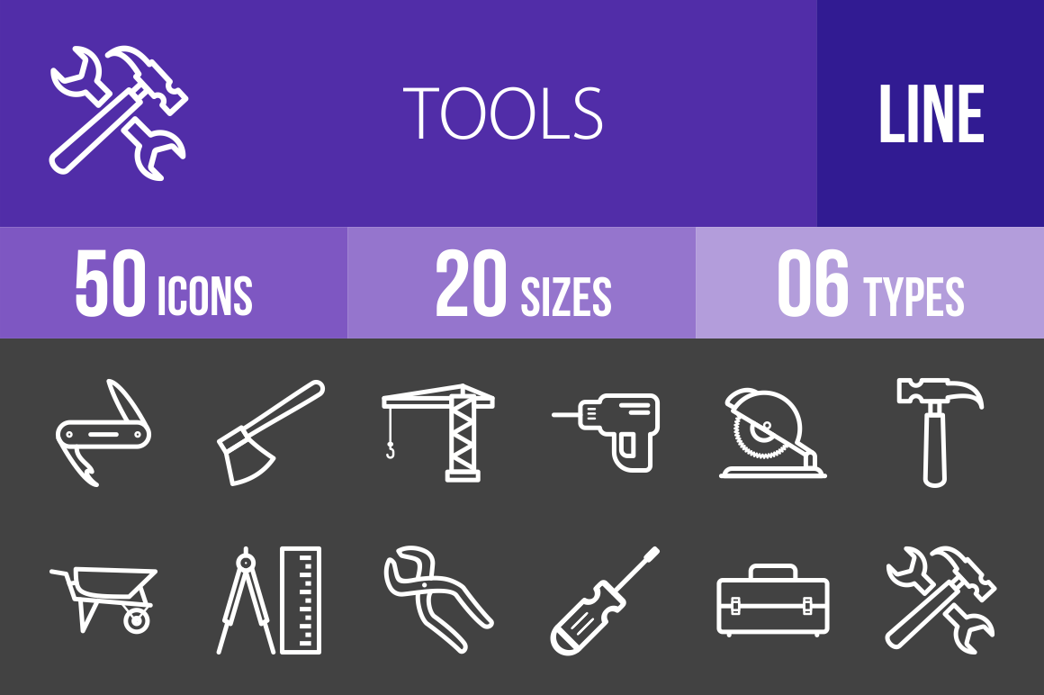 50 Tools Line Inverted Icons - Overview - IconBunny