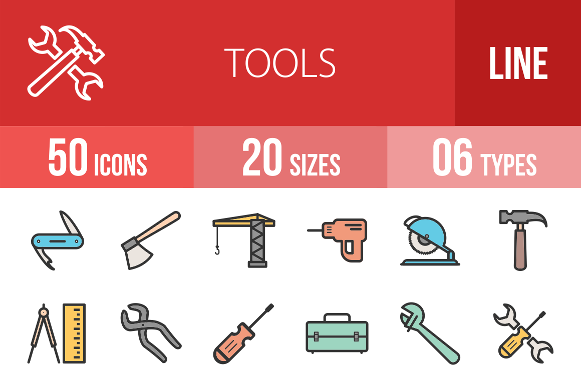 50 Tools Line Multicolor Filled Icons - Overview - IconBunny