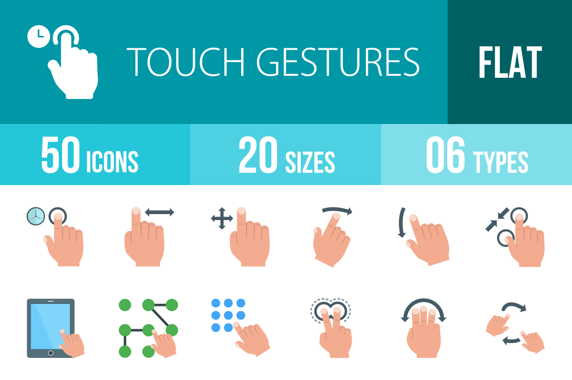 50 Touch Gestures Flat Multicolor Icons - Overview - IconBunny