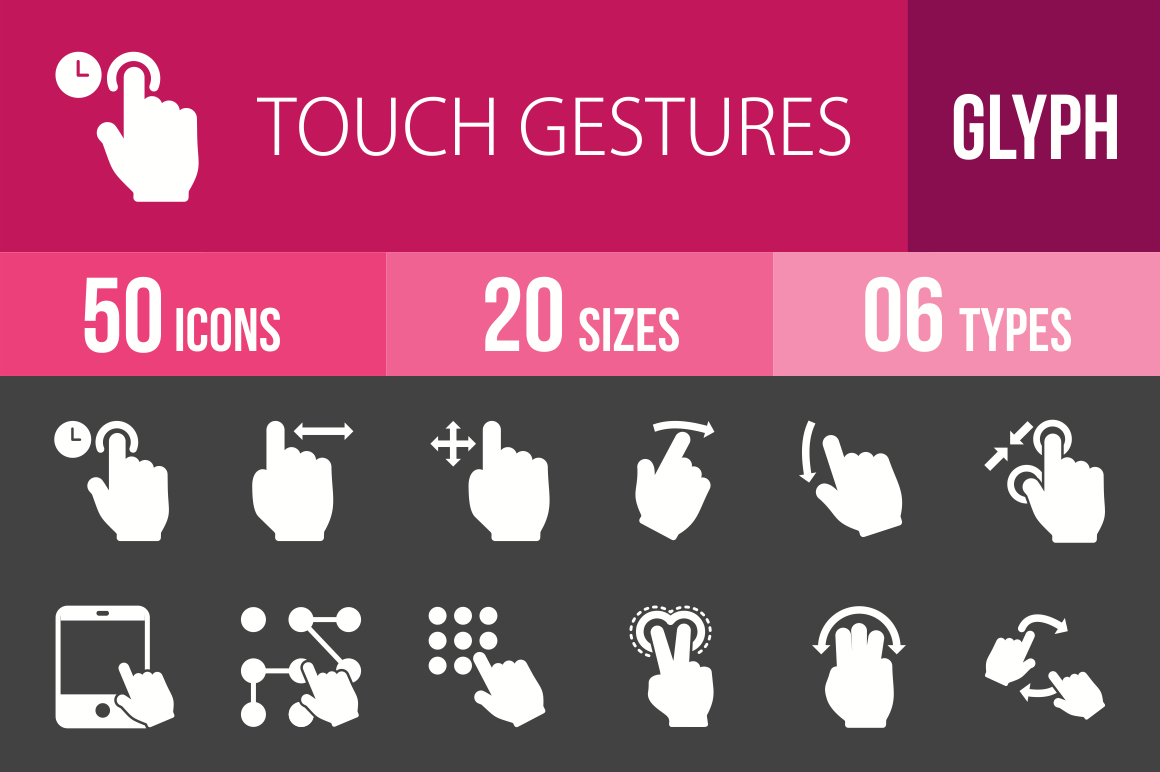 50 Touch Gestures Glyph Inverted Icons - Overview - IconBunny