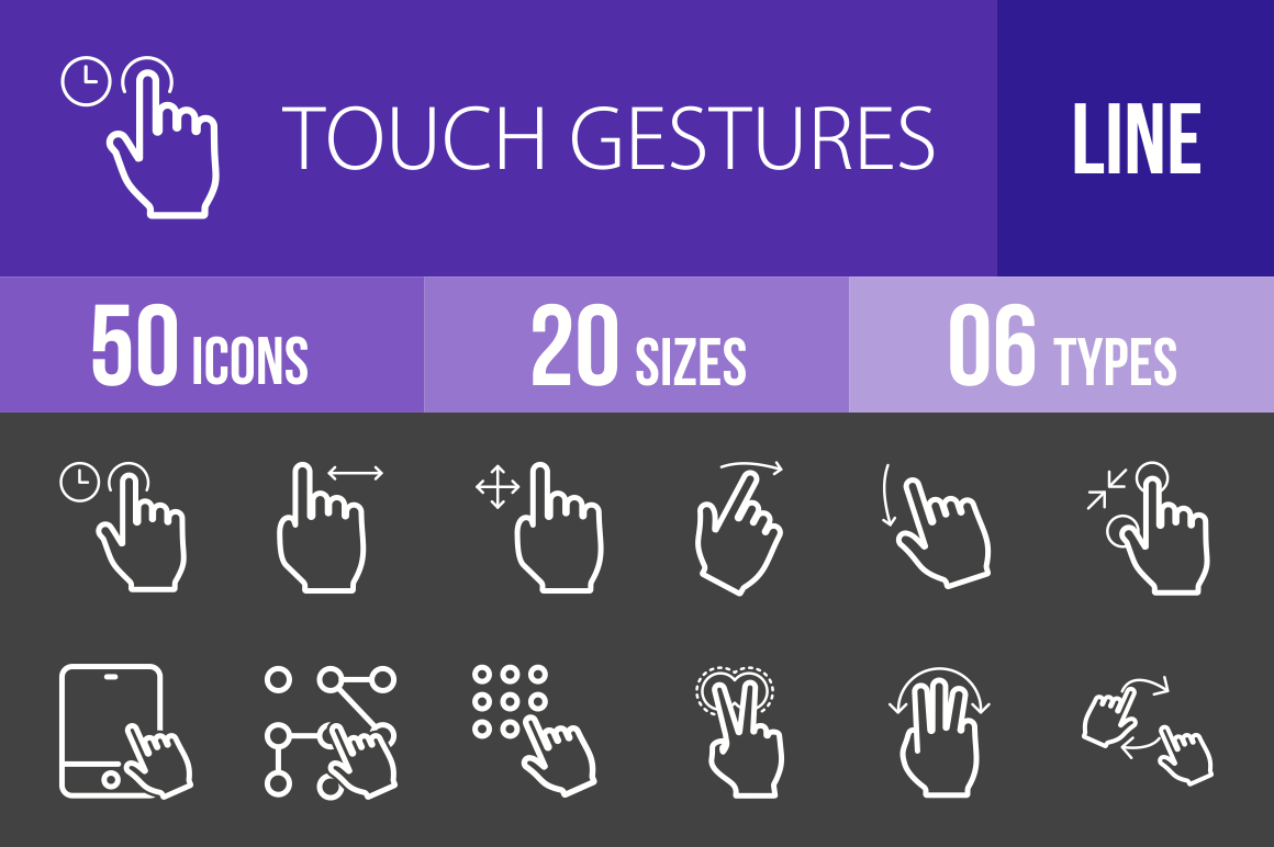 50 Touch Gestures Line Inverted Icons - Overview - IconBunny