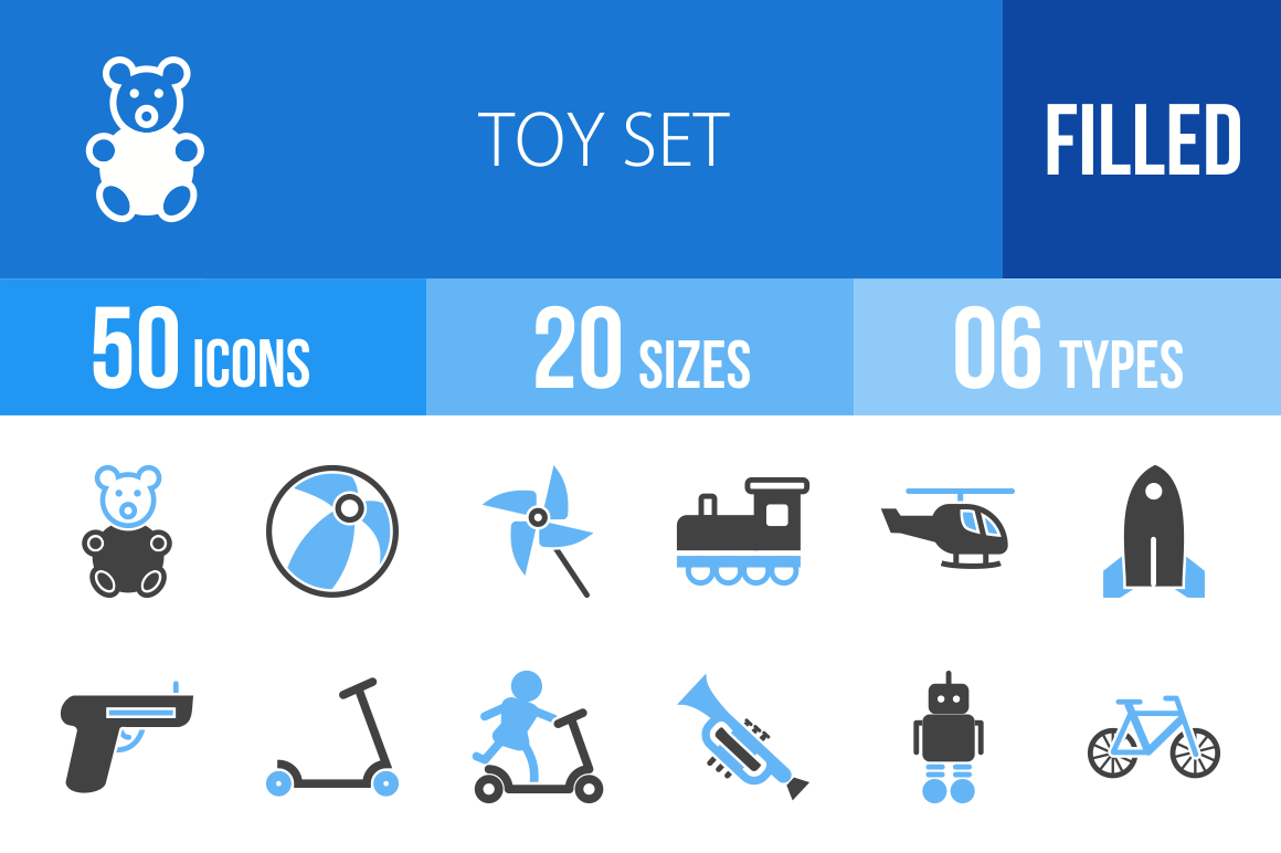 50 Toy Set Blue & Black Icons - Overview - IconBunny