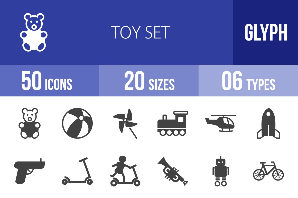 50 Toy Set Glyph Icons - Overview - IconBunny