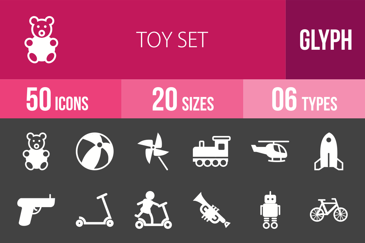 50 Toy Set Glyph Inverted Icons - Overview - IconBunny