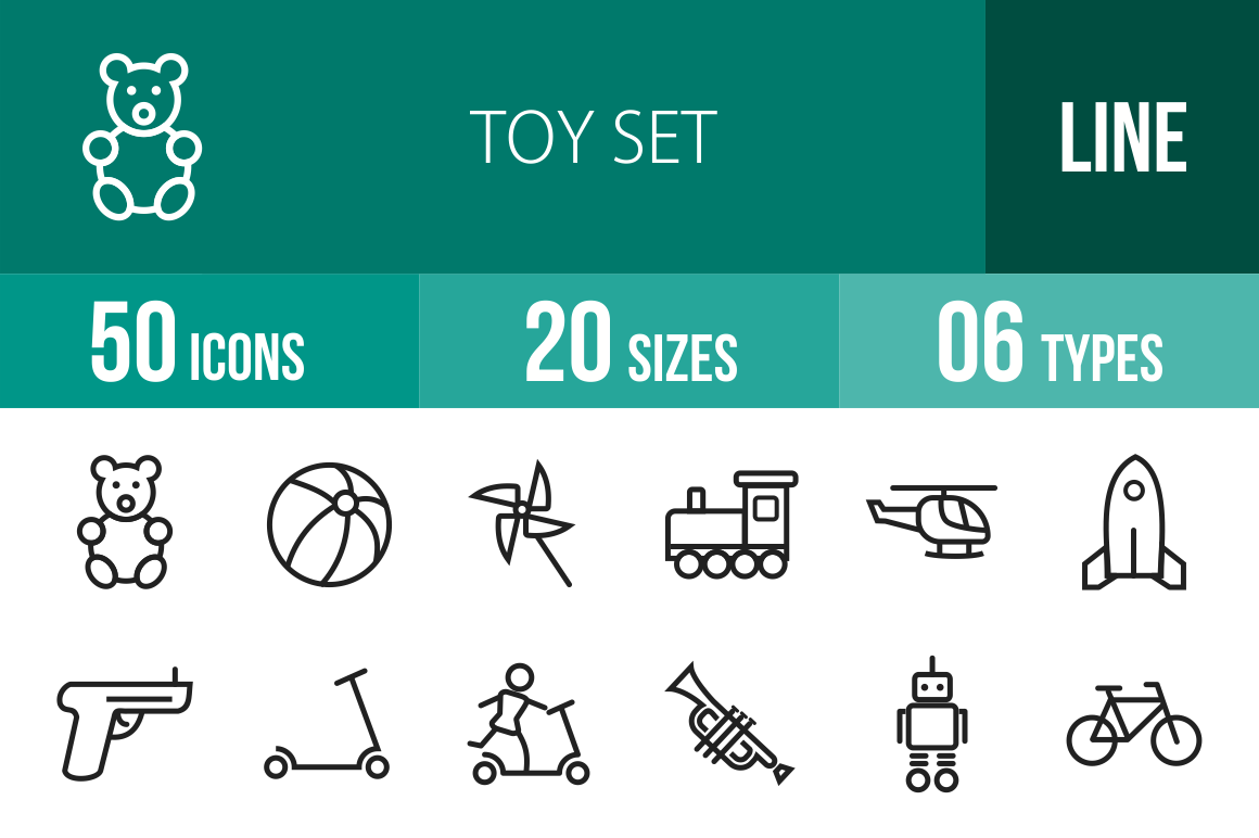 50 Toy Set Line Icons - Overview - IconBunny