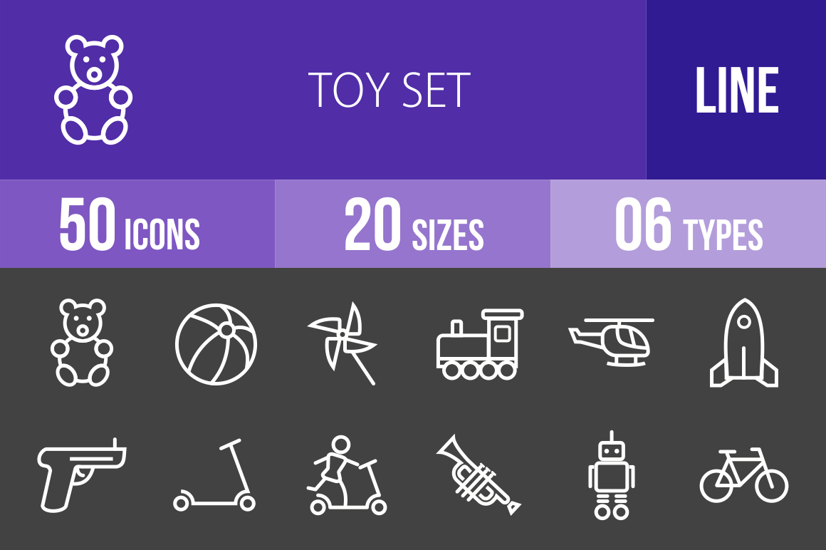 50 Toy Set Line Inverted Icons - Overview - IconBunny