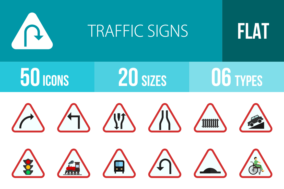 50 Traffic Signs Flat Multicolor Icons - Overview - IconBunny