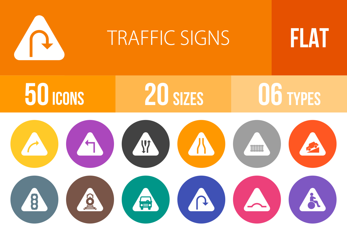 50 Traffic Signs Flat Round Icons - Overview - IconBunny