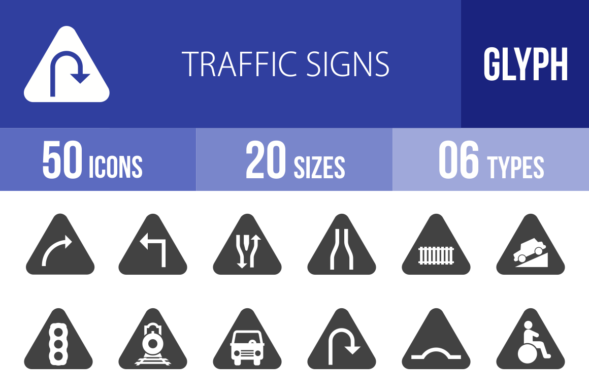 50 Traffic Signs Glyph Icons - Overview - IconBunny