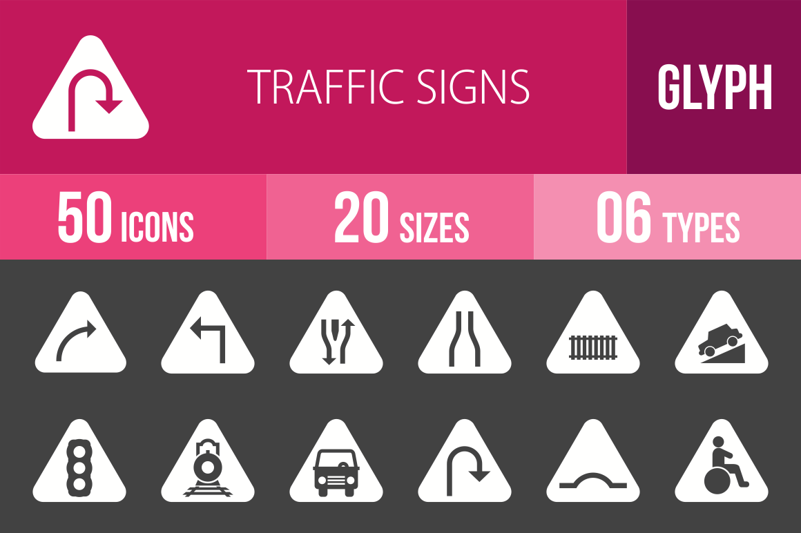 50 Traffic Signs Glyph Inverted Icons - Overview - IconBunny