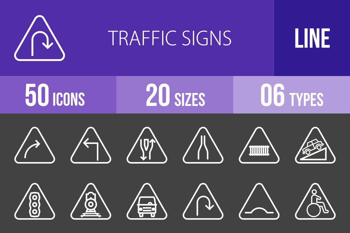 50 Traffic Signs Line Inverted Icons - Overview - IconBunny