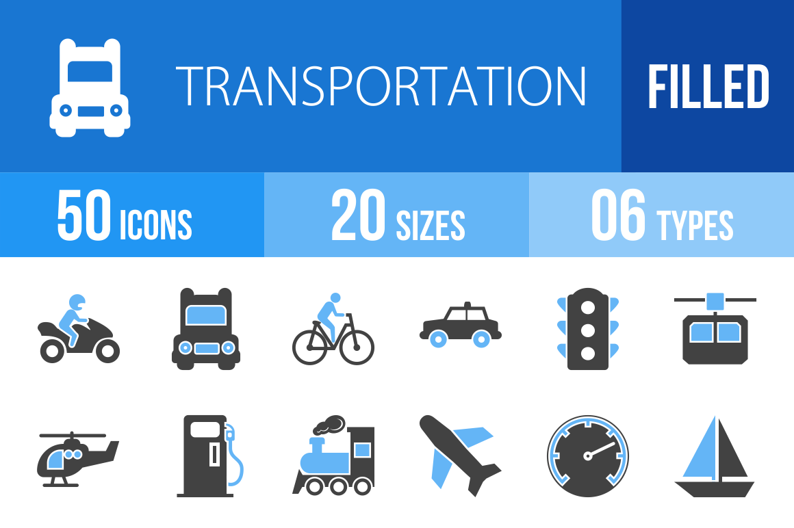 50 Transportation Blue & Black Icons - Overview - IconBunny