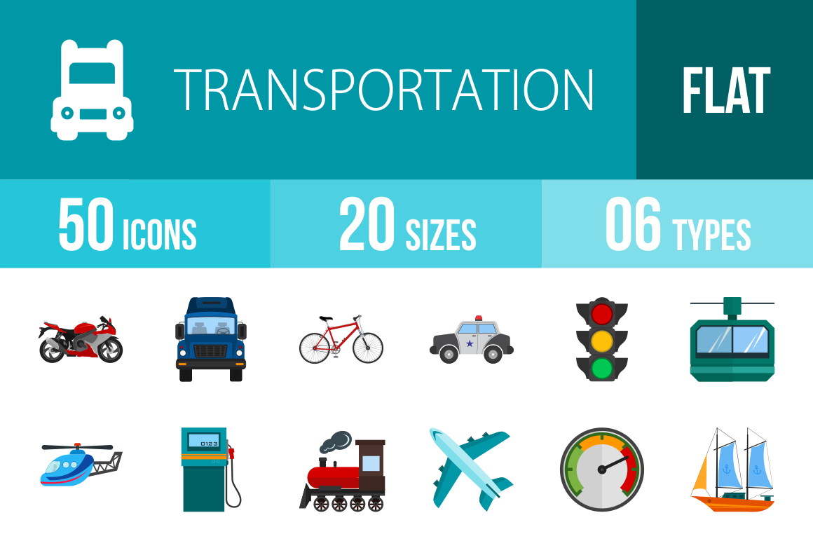 50 Transportation Flat Multicolor Icons - Overview - IconBunny