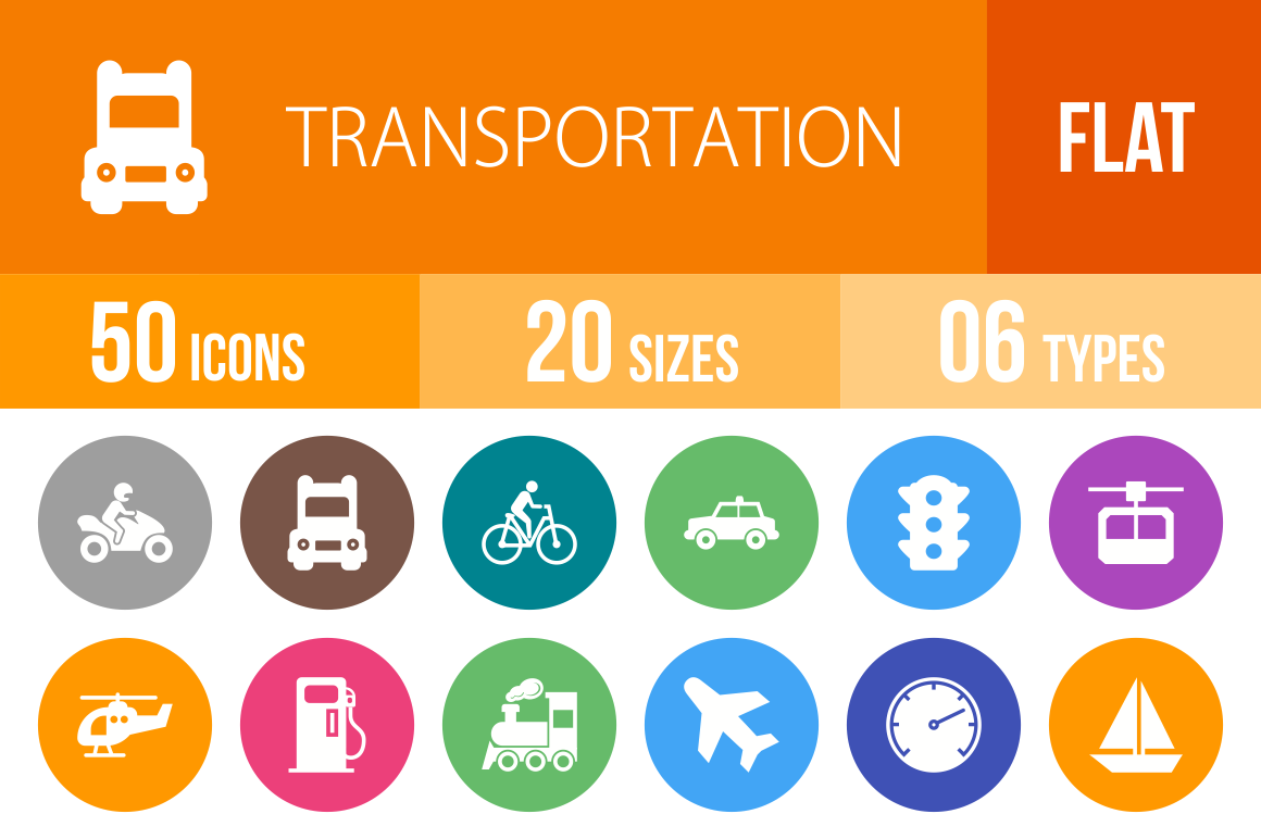 50 Transportation Flat Round Icons - Overview - IconBunny