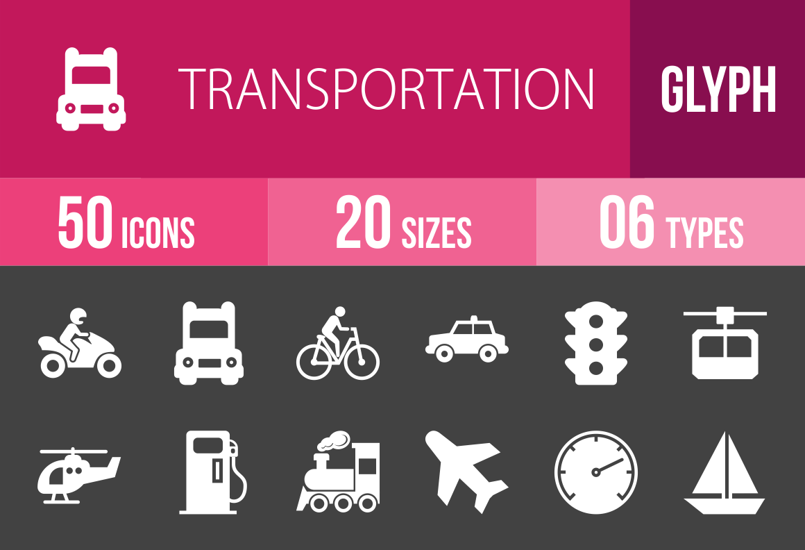 50 Transportation Glyph Inverted Icons - Overview - IconBunny