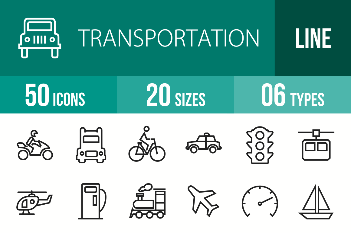 50 Transportation Line Icons - Overview - IconBunny