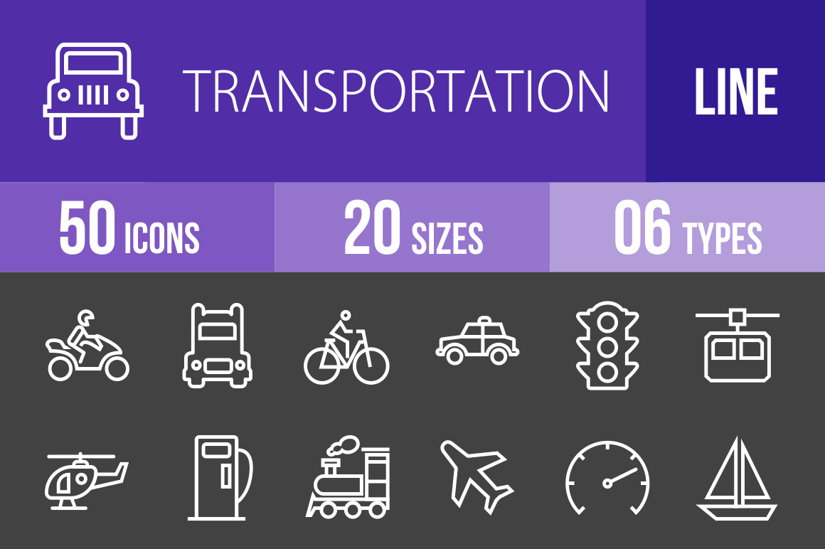 50 Transportation Line Inverted Icons - Overview - IconBunny