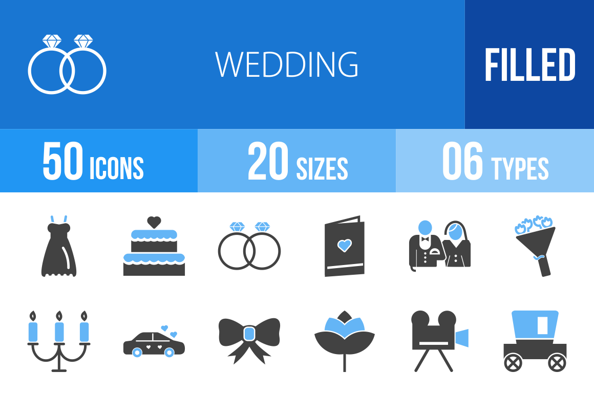 50 Wedding Blue & Black Icons - Overview - IconBunny