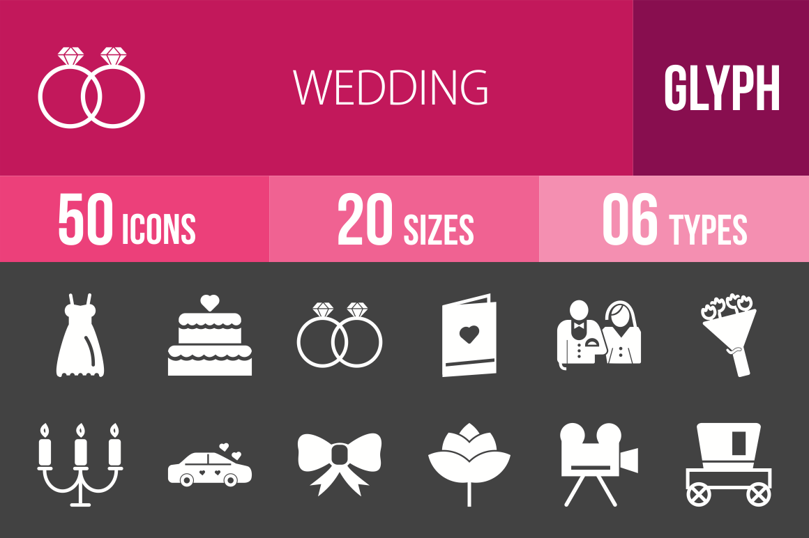50 Wedding Glyph Inverted Icons - Overview - IconBunny