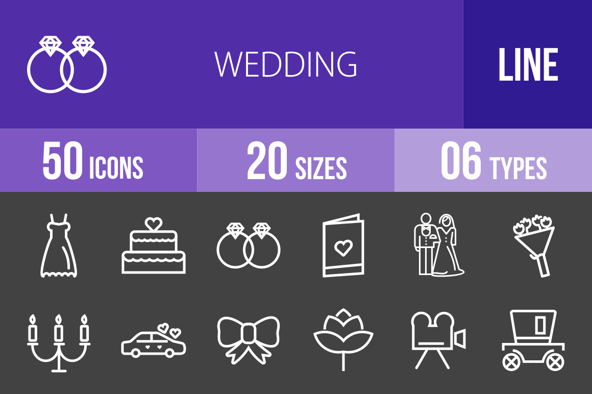 50 Wedding Line Inverted Icons - Overview - IconBunny