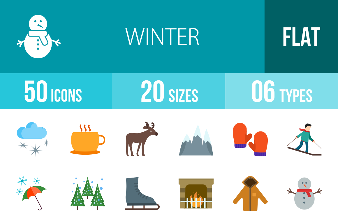 50 Winter Flat Multicolor Icons - Overview - IconBunny