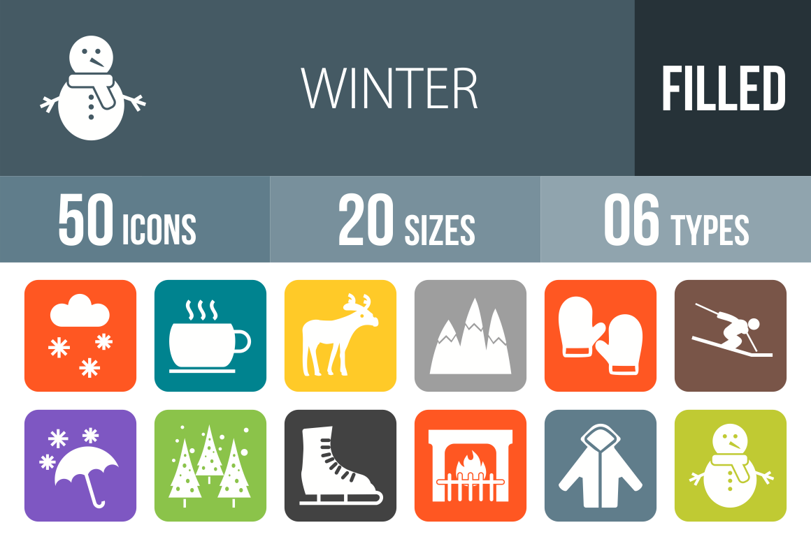 50 Winter Flat Round Corner Icons - Overview - IconBunny