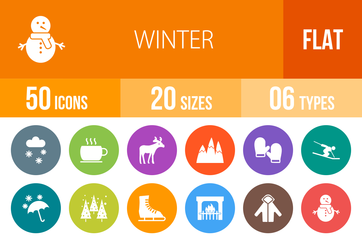 50 Winter Flat Round Icons - Overview - IconBunny