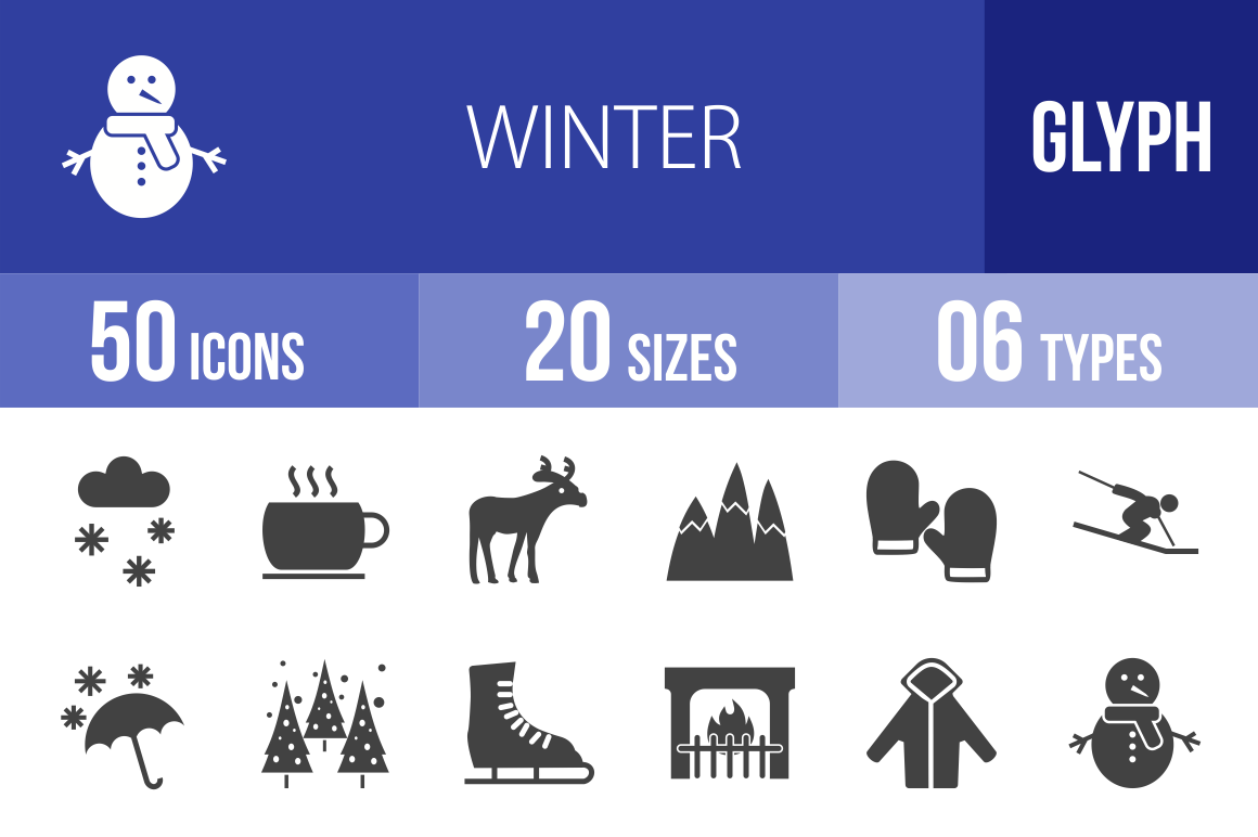 50 Winter Glyph Icons - Overview - IconBunny